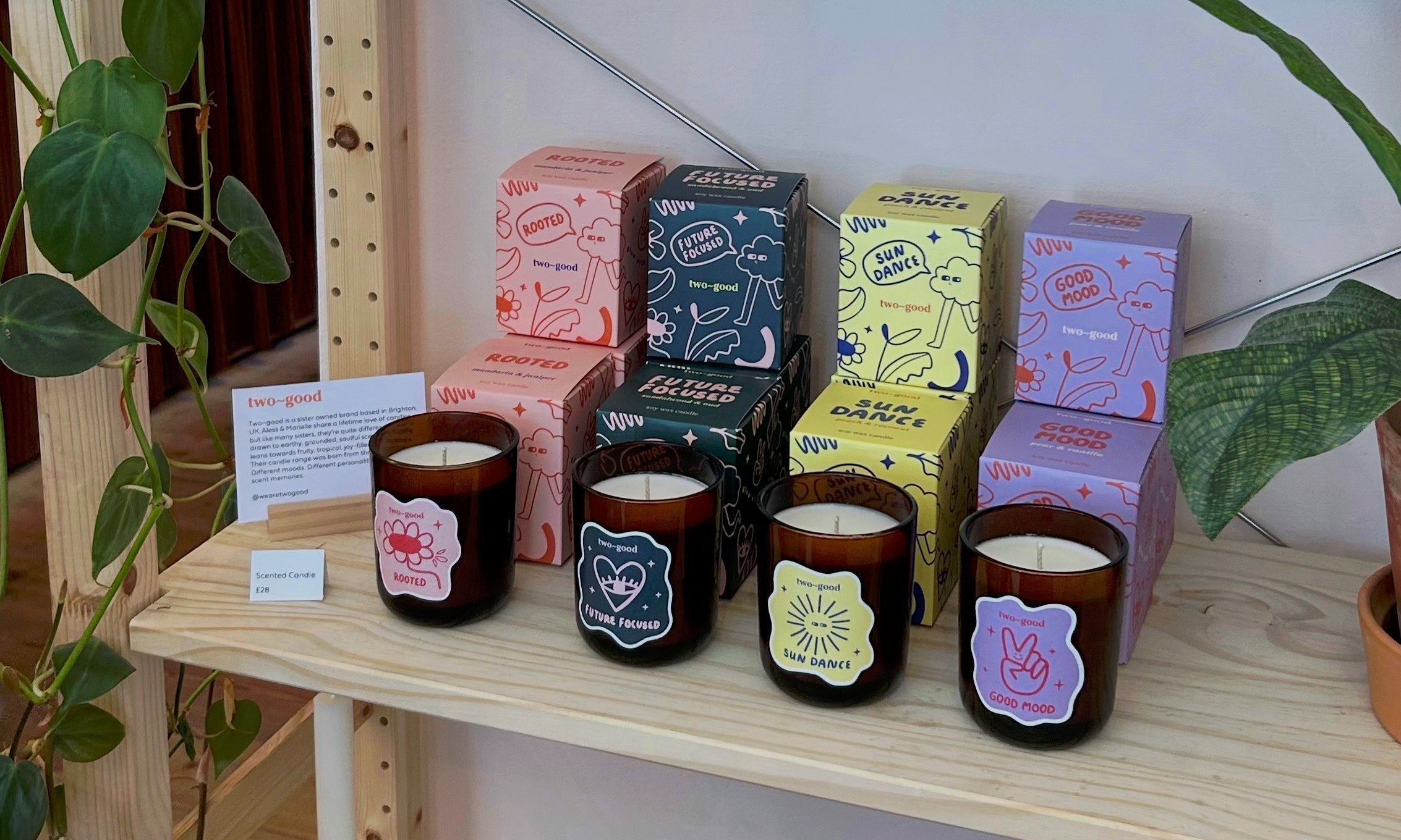two~good soy wax candles displayed in an independent homeware shop at Better Things London