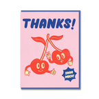 Cartoon cherries with 'THANKS! SOOO MUCH!' text on a pink background