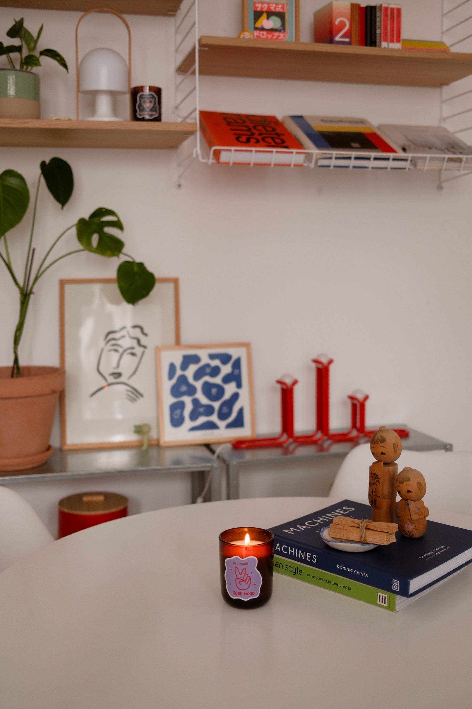 Good Mood fruity scented candle styled in a home interior